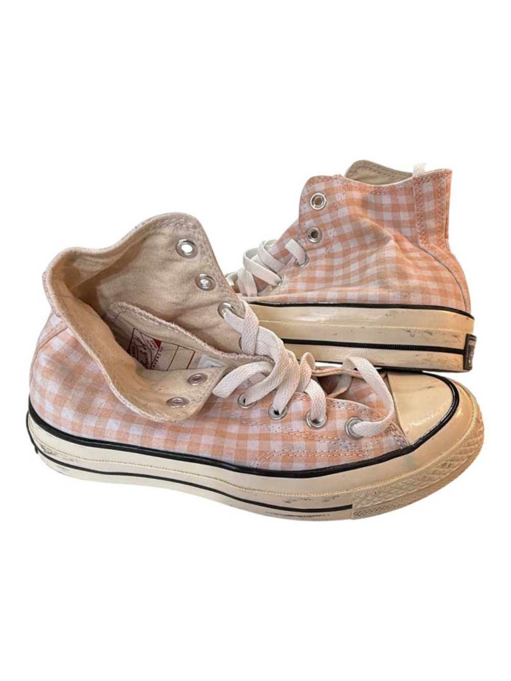 Converse Chuck Taylor All Star High Top Peach Gingham Plaid Women’s Size 7.5 - Picture 6 of 7